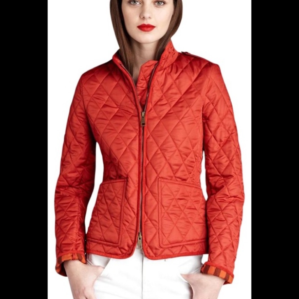Burberry Poppy Red Brit Quilted Jacket- Size XS